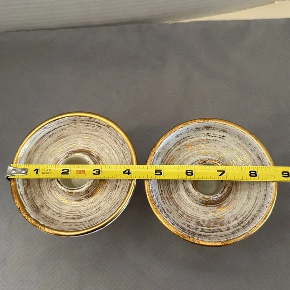 Vintage Haeger Gold Tweed 22k Gold Gaze Ceramic Pedestal Candle Holders Set of 2